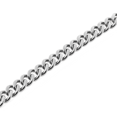 Close-up of the Ellipse Cuban Chain Necklace Silver, highlighting its bold, polished Cuban links and smooth, high-shine stainless steel finish.
