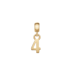 Number 4 gold charm with a smooth, polished finish and minimalist design, crafted from stainless steel with PVD gold plating for bracelets or necklaces.