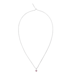 Delicate sterling silver necklace with an adjustable chain, featuring a heart-shaped pink crystal charm pendant.