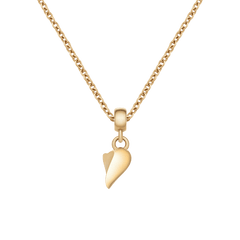 Single half of a polished gold broken heart charm with an organic wave detail, hanging from a matching gold chain necklace.