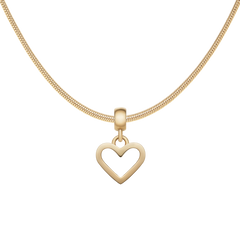 Polished gold heart contour charm with an open heart silhouette, suspended from a sleek gold chain, showcasing minimalist and elegant jewellery styling.