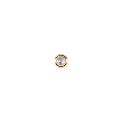 Small round gold charm with a clear crystal centre, set in a polished gold-tone stainless steel frame, designed for jewellery making or layering on bracelets and necklaces.