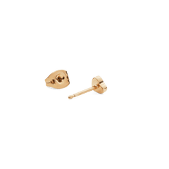 Gold heart stud earring shown from the side and back, highlighting its secure butterfly fastening and minimalist design.
