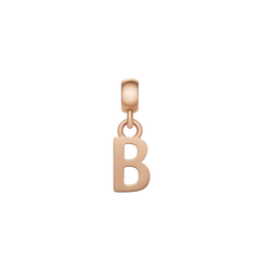 Rose gold letter B charm with a smooth, polished finish and minimalist design, crafted from stainless steel and featuring an anti-slip silicone lining for secure placement on bracelets or necklaces.