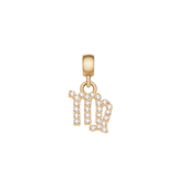 Gold Virgo zodiac charm adorned with sparkling cubic zirconia crystals, featuring a polished finish and a secure clasp for versatile jewellery styling.