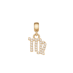 Gold Virgo zodiac charm adorned with sparkling cubic zirconia crystals, featuring a polished finish and a secure clasp for versatile jewellery styling.