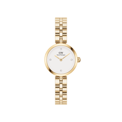 Elan Lumine Gold women’s watch with gold-tone bracelet, white dial, crystal hour markers, and minimalist design.