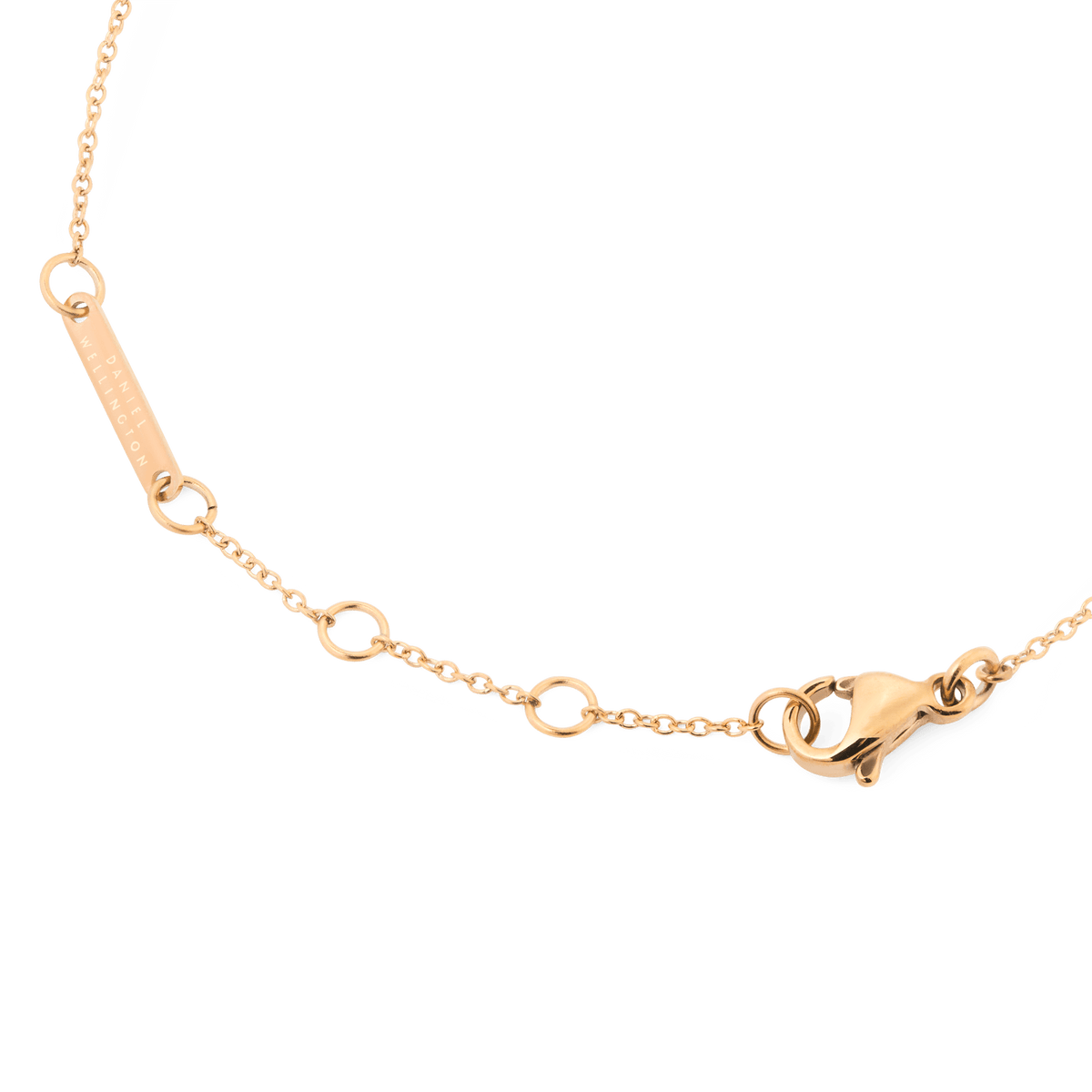 Adjustable rose gold chain of the Mirelle Infinity Bracelet, featuring a secure lobster clasp and signature Daniel Wellington tag for a refined, comfortable fit.