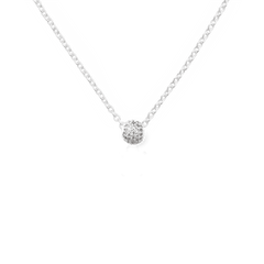 Pavé Orb White Crystal Charm displayed on a fine sterling silver chain, highlighting its sparkling cubic zirconia and elegant pavé finish.