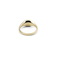 Classic Mini Signet Ring Gold shown from the inside, highlighting the discreet DW engraving on the inner band and the smooth, polished gold finish.