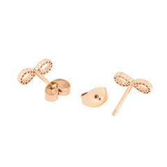 Back view of Mirelle Infinity Earring Rose Gold studs, showing the polished rose gold finish, secure butterfly backs, and detailed infinity motif.