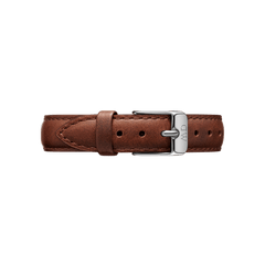 St Mawes Strap Silver in genuine brown leather with detailed stitching and a polished silver buckle, designed for Daniel Wellington watches.