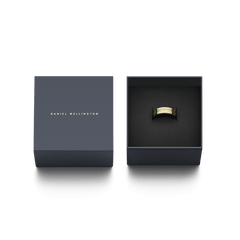 Elan Ring Gold presented in an elegant Daniel Wellington gift box, highlighting its polished gold finish and engraved branding, ideal for gifting or special occasions.