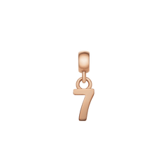 Rose gold number 7 charm with a sleek, polished finish and minimalist design, featuring an adjustable clasp for effortless styling on bracelets or necklaces.
