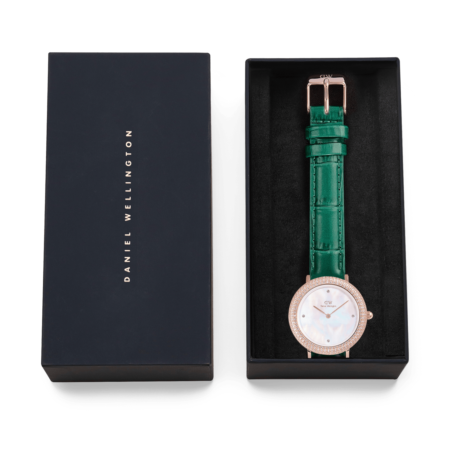 Crystalline Bezel Green Croc Rose Gold