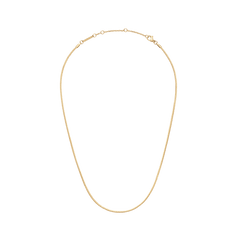 Flat Chain Necklace G in polished gold with a smooth, minimalist flat link design and adjustable clasp.