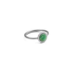 Audrey Ring Jade Silver featuring a round green jade stone and white cubic zirconia on a slim stainless steel band.