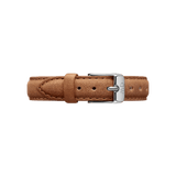 Durham Strap Silver light brown leather watch strap with contrast stitching and engraved silver buckle, Daniel Wellington.