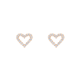 Pair of Mirelle Heart Earring Rose Gold studs featuring an open-heart silhouette in rose gold with pavé-set white cubic zirconia crystals, offering a delicate and modern design.