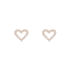 Pair of Mirelle Heart Earring Rose Gold studs featuring an open-heart silhouette in rose gold with pavé-set white cubic zirconia crystals, offering a delicate and modern design.
