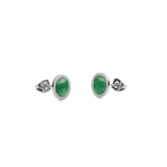 Audrey Earrings Jade Silver featuring round green jade stones and cubic zirconia accents in polished silver stud settings.