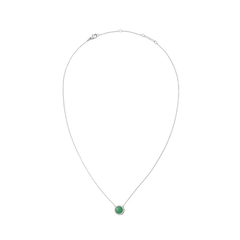 Silver necklace with a round jade pendant, accented by white cubic zirconia, on a fine adjustable chain.