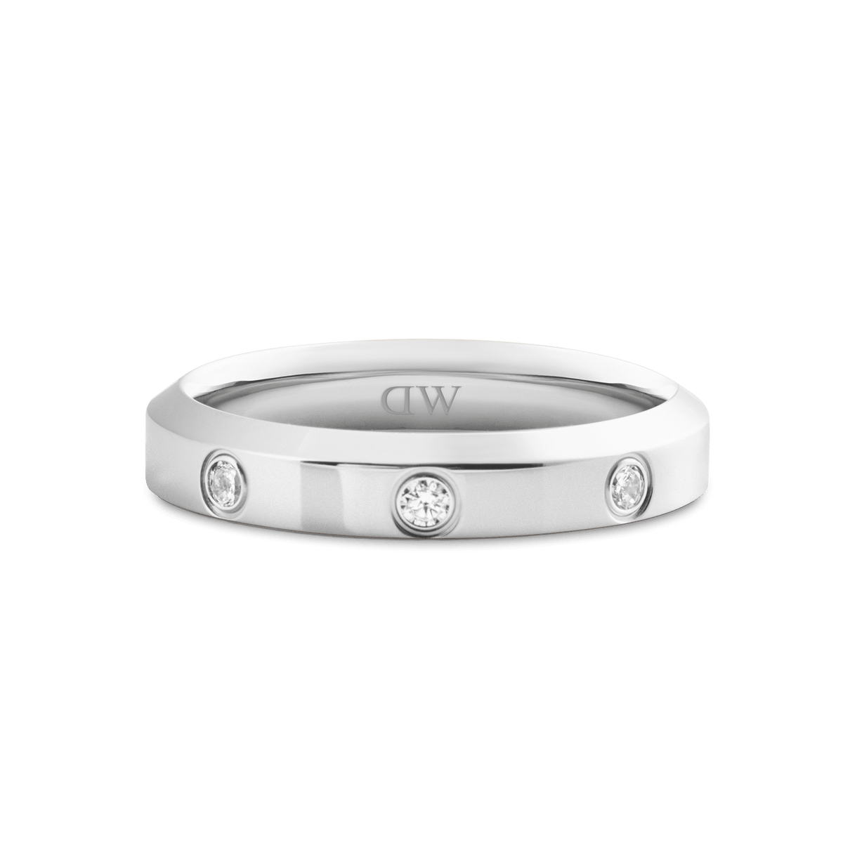 Classic Lumine Ring Silver 4 mm crafted from polished 316L stainless steel, featuring a sleek band with eight evenly spaced cubic zirconia crystals for a refined, minimalist finish.