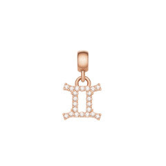 Gemini zodiac charm in rose gold stainless steel, finished with sparkling cubic zirconia crystals in a delicate, modern style.
