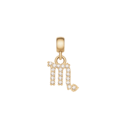 Scorpio zodiac charm in gold, detailed with sparkling cubic zirconia crystals and a polished gold clasp, ideal for adding a personal touch to jewellery.