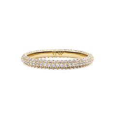 Slim gold pavé ring with a 3 mm band, featuring rows of closely set white cubic zirconia crystals and a polished gold-plated finish, engraved with the Daniel Wellington logo inside.
