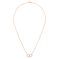 Classic Lumine Unity Rose Gold necklace with an adjustable rose gold chain and two interlocking rings as the pendant.