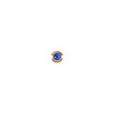Gold charm with a round blue crystal centre, set in minimalist gold-coloured stainless steel with an open-backed design.