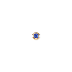 Gold charm with a round blue crystal centre, set in minimalist gold-coloured stainless steel with an open-backed design.