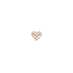 Rose gold heart-shaped stud earring set with nine sparkling cubic zirconia crystals in a delicate claw setting.
