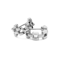 Polished silver 3-link geometric hoop earrings crafted from stainless steel, featuring a contemporary design with subtle gaps between each link.