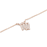 Rose gold chain necklace with a Virgo zodiac pendant, detailed with sparkling hand-set crystals.