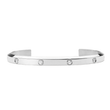 Polished silver cuff bracelet featuring a minimalist open design, set with eight sparkling cubic zirconia crystals along the 5.5mm wide band.