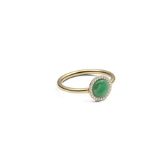 Audrey Ring Jade Gold featuring a round green jade stone and white crystal halo on a slim gold-plated band.