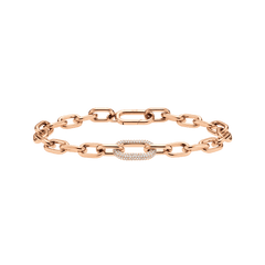 Rose gold chain bracelet featuring chunky links and a central oval link embellished with sparkling cubic zirconia crystals, finished with a secure spring gate clasp.