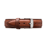 St Mawes Strap Silver featuring genuine brown leather with neat stitching and a polished silver buckle, designed to fit Daniel Wellington watches.