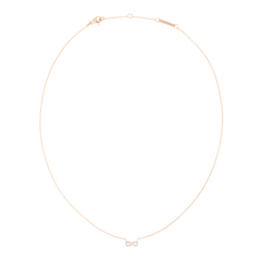 Rose gold necklace with a fine chain and a delicate infinity pendant set with sparkling white cubic zirconia, designed for a minimalist and elegant look.