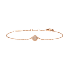 Rose gold bracelet with a slim adjustable chain, featuring a round pavé crystal pendant set with sparkling cubic zirconia and a secure lobster clasp.