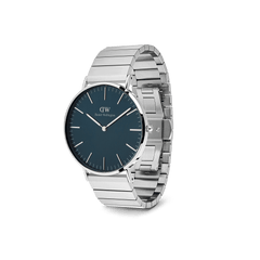 Classic Piano Link Arctic Silver watch with a brushed arctic blue dial, minimalist markers, and a geometric silver piano link strap.