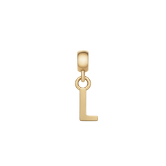Petite gold letter L charm with a smooth, polished finish, designed with an adjustable clasp for easy attachment to bracelets or necklaces.