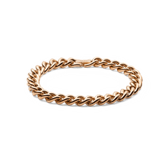 Chunky rose gold chain bracelet with rounded polished links and a fold-over clasp, crafted from stainless steel for a bold yet refined look.