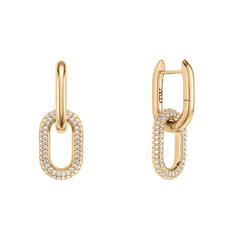 Gold-plated link earrings with oval crystal-studded drops and secure clasps, modern design by Daniel Wellington.
