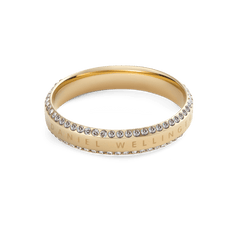 Classic Aura Duo Ring Gold with a polished gold band, featuring two rows of sparkling white cubic zirconia crystals and subtle Daniel Wellington branding for a refined, modern finish.