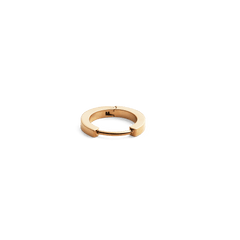 Delicate gold hoop earring with a smooth, minimalist design and an open hinge, crafted from stainless steel with PVD gold plating.