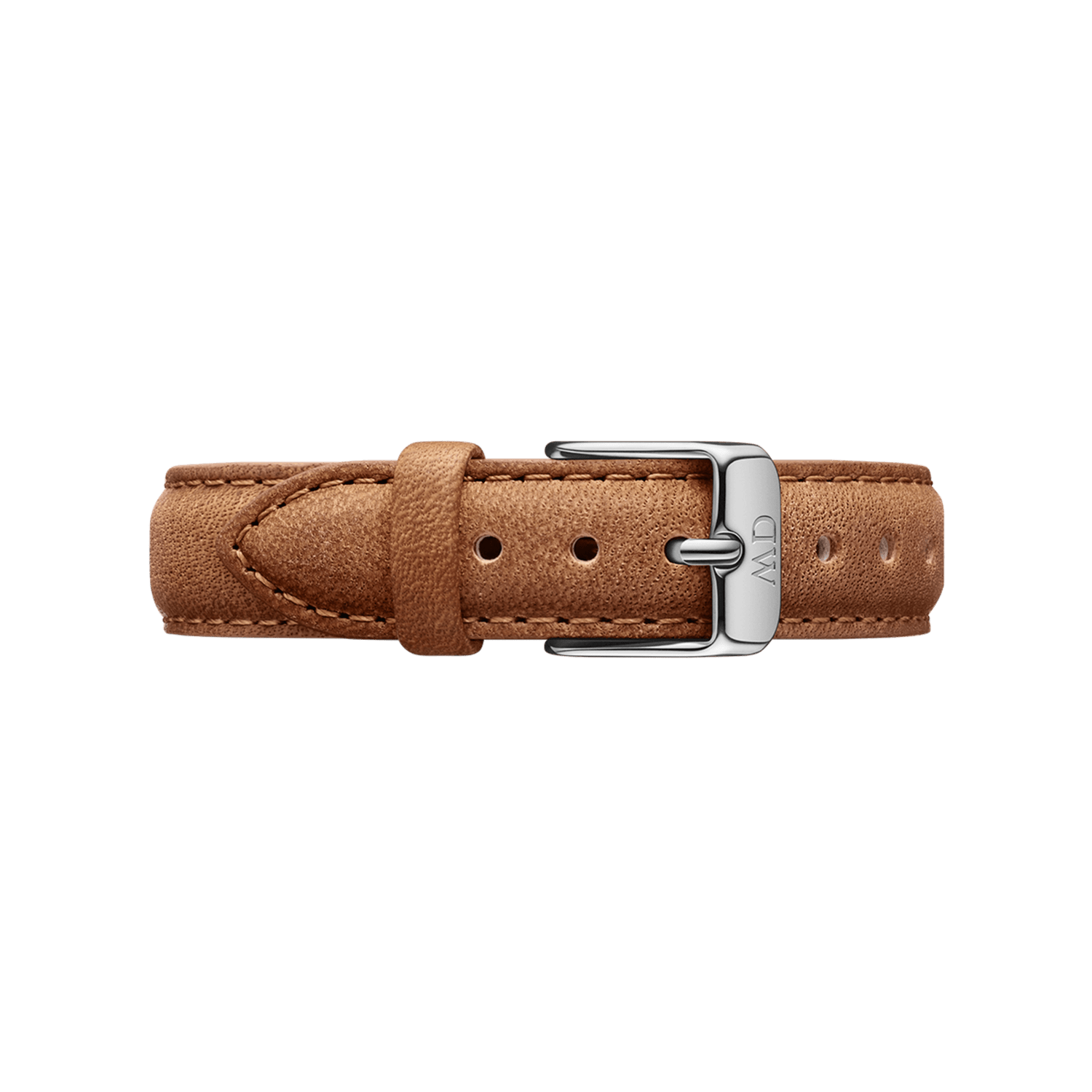 Durham Strap Silver light brown leather watch strap with vintage texture, contrast stitching and silver buckle, Daniel Wellington.
