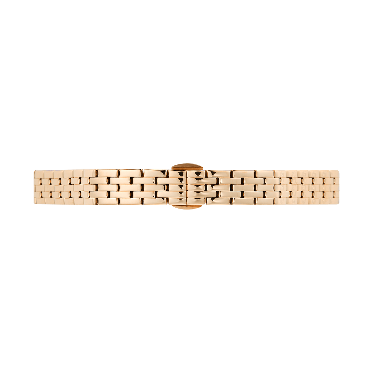 Polished rose gold 5-link watch strap with a butterfly clasp, crafted from 316L stainless steel and designed for petite Daniel Wellington watches. The strap features a refined, textured finish and a straight end-piece for a seamless fit.
